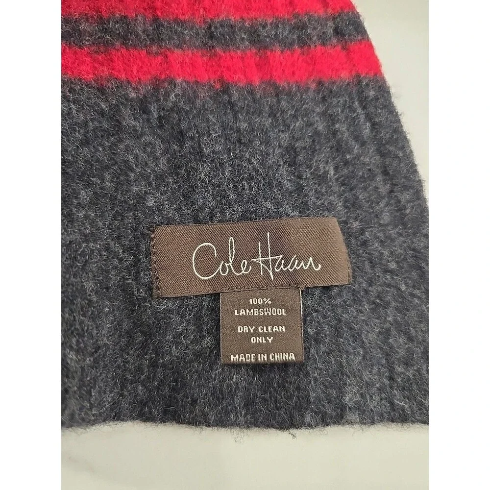 Cole Haan 100% Lambswool 70 Inch Cable Knit Gray Scarf Quiet Luxury Old Money